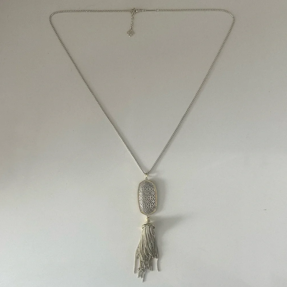 Kendra Scott Rayne Gold and Silver Two Tone Filigree Long Fringe Necklace